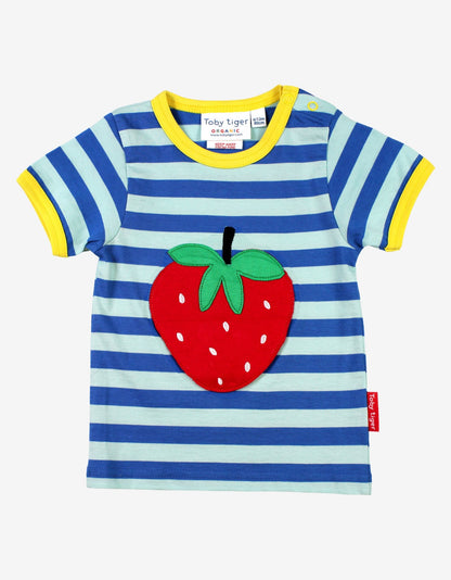 Organic Strawberry Applique Short-Sleeved T-Shirt by Toby Tiger, GOTS-certified, vetted by KIDDYKIND