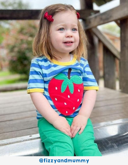 Organic Strawberry Applique Short-Sleeved T-Shirt by Toby Tiger, GOTS-certified, vetted by KIDDYKIND