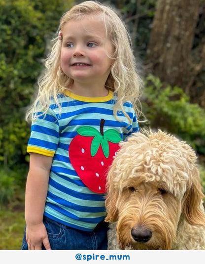 Organic Strawberry Applique Short-Sleeved T-Shirt by Toby Tiger, GOTS-certified, vetted by KIDDYKIND