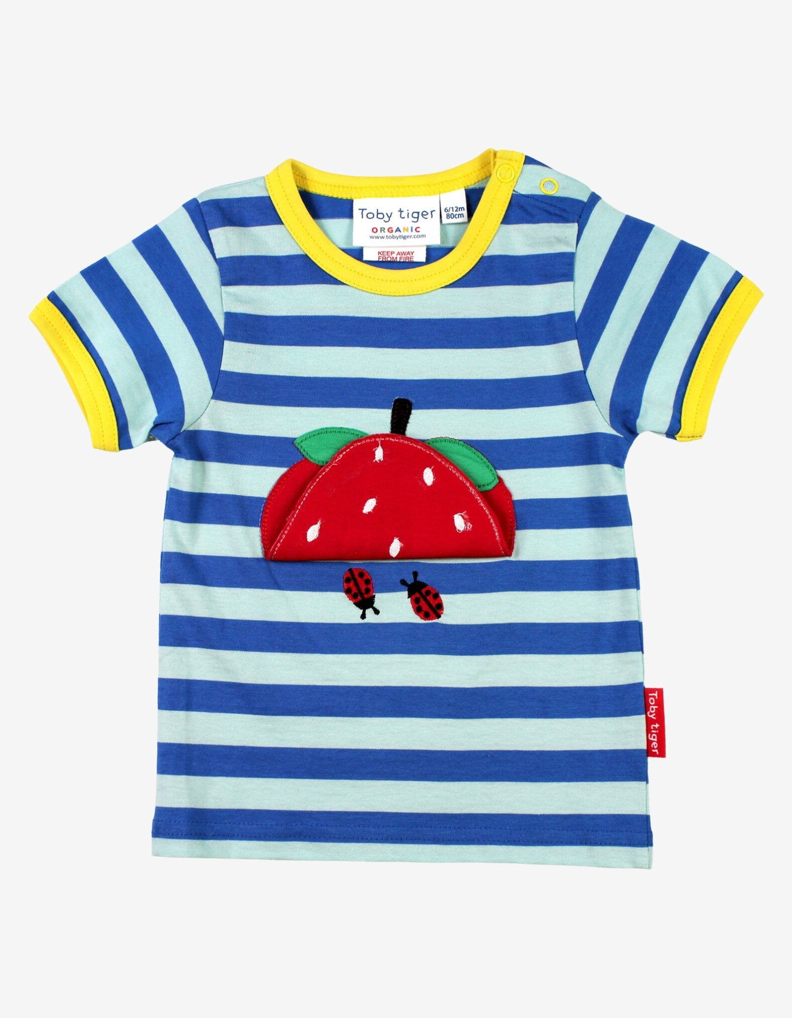 Organic Strawberry Applique Short-Sleeved T-Shirt by Toby Tiger, GOTS-certified, vetted by KIDDYKIND