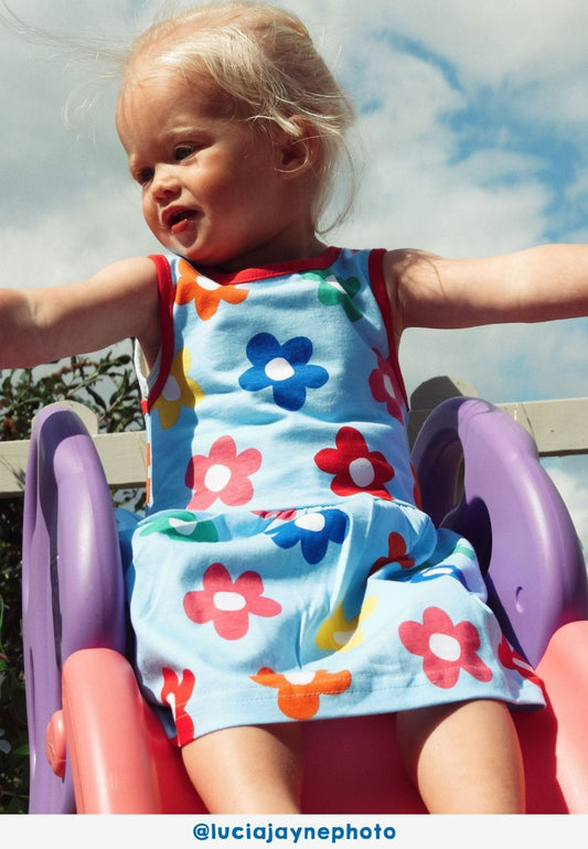Organic Rainbow Bloom Print Summer Dress - Toby Tiger