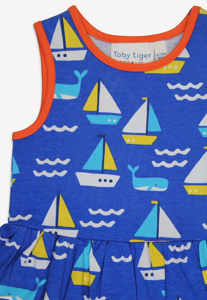 Organic St Ives Print Summer Dress by Toby Tiger, GOTS-certified, vetted by KIDDYKIND
