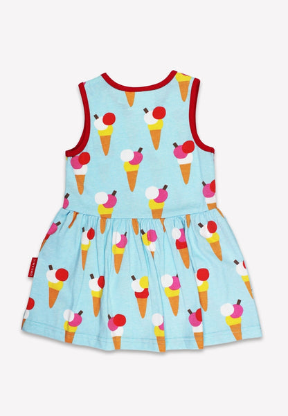 Toby Tiger Organic Ice Cream Cones Print Summer Dress front view - organic cotton organic cotton kids dress sustainable UK | Kiddykind