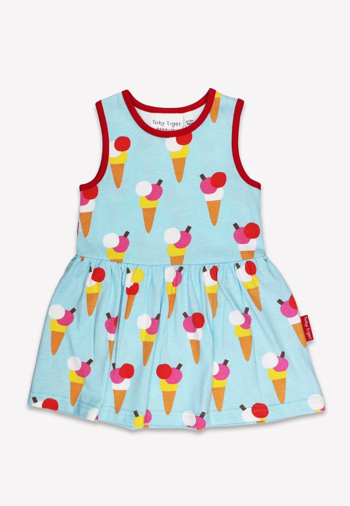 Toby Tiger Organic Ice Cream Cones Print Summer Dress back view - organic cotton organic cotton kids dress sustainable UK | Kiddykind