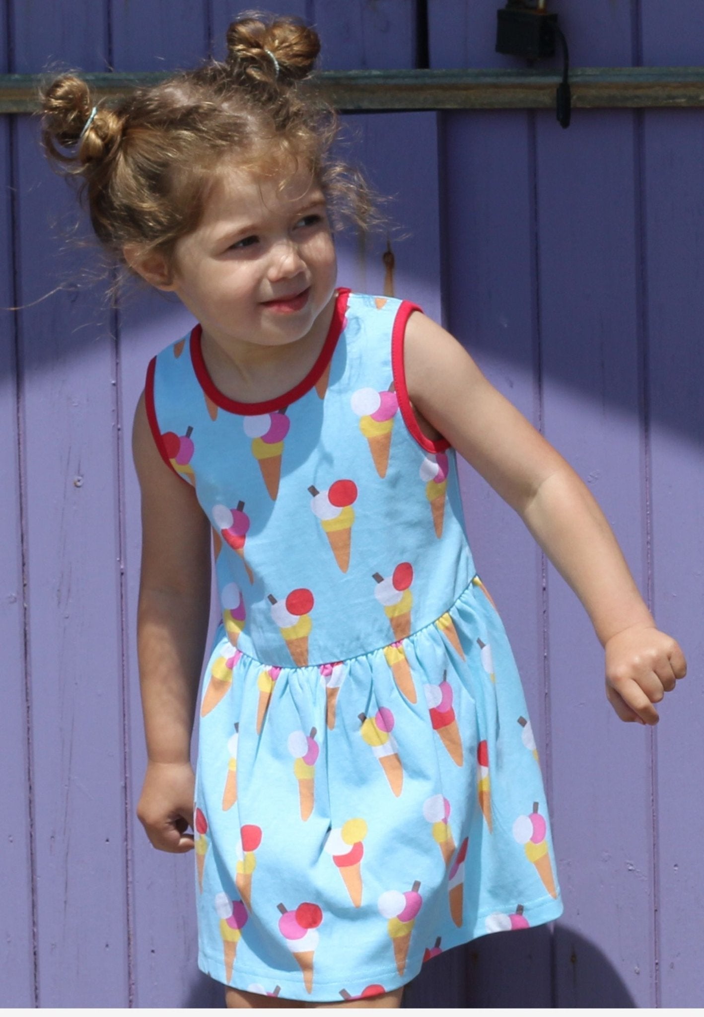 Toby Tiger Organic Ice Cream Cones Print Summer Dress - GOTS certified organic cotton organic cotton kids dress - sustainable ethical children's clothing UK | Kiddykind