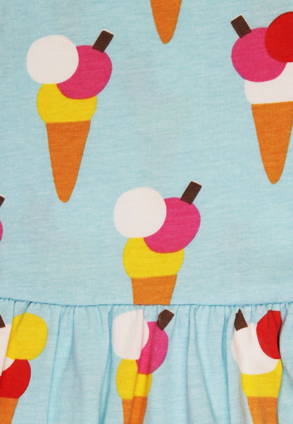 Toby Tiger Organic Ice Cream Cones Print Summer Dress on model - organic cotton organic cotton kids dress sustainable UK | Kiddykind