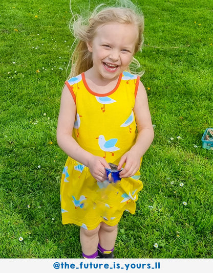 Organic Yellow Seagull Print Summer Dress - Toby Tiger UK Retail