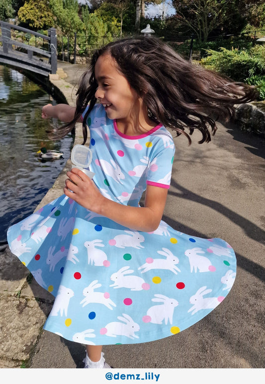Organic Bunny Hop Print Short-Sleeved Skater Dress