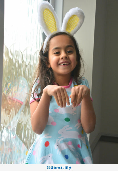 Organic Bunny Hop Print Short-Sleeved Skater Dress
