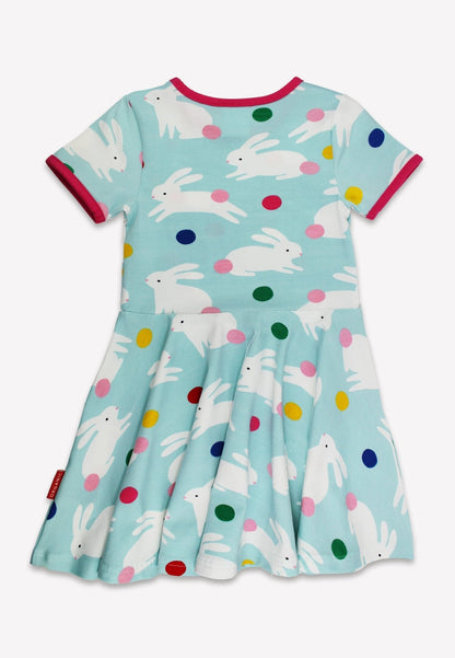 Organic Bunny Hop Print Short - Sleeved Skater Dress - Toby Tiger