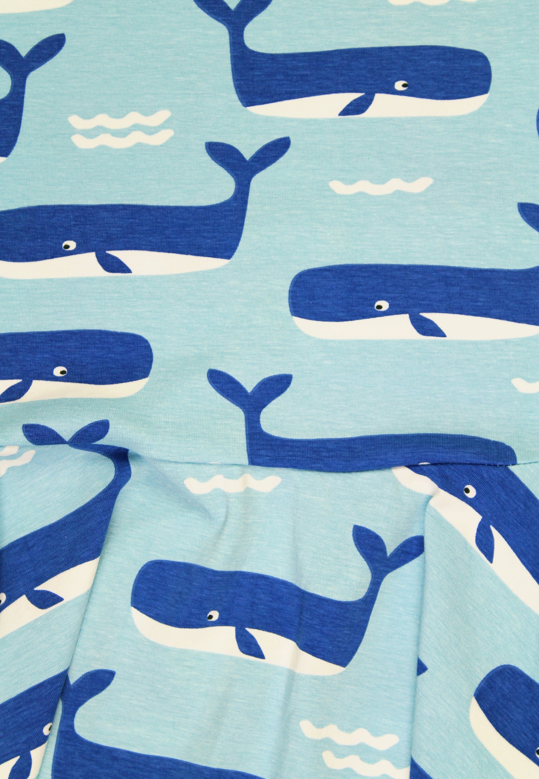 Organic Whale Waves Print Short Sleeved Skater Dress by Toby Tiger, GOTS-certified, vetted by KIDDYKIND