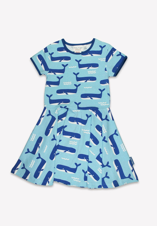 Organic Whale Waves Print Short Sleeved Skater Dress