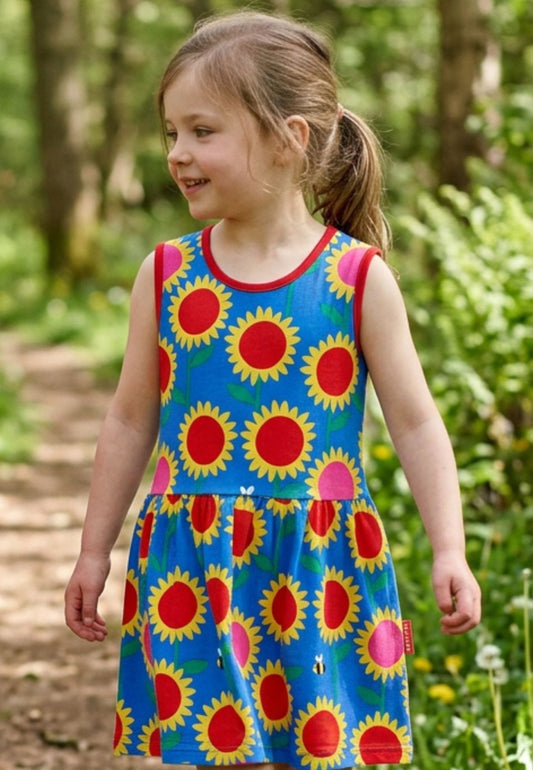 Organic Sunflower Bee Print Summer Dress - Toby Tiger UK