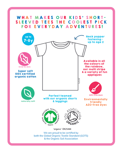 Organic Fruit Flower Print Short-Sleeved T-Shirt by Toby Tiger, GOTS-certified, vetted by KIDDYKIND