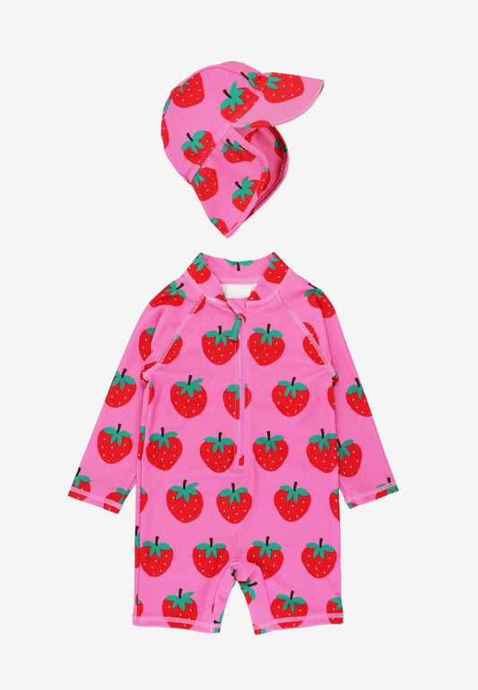 Strawberry Print Baby Swimsuit & Swim Hat Bundle - Toby Tiger