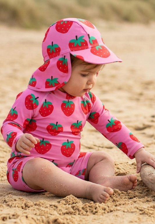 Strawberry Print Baby Swimsuit & Swim Hat Bundle - Toby Tiger UK
