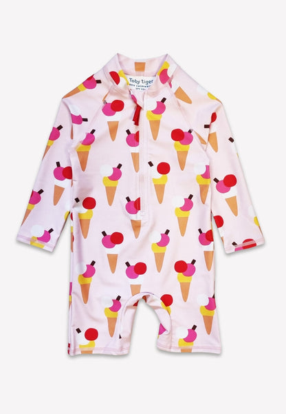 Ice Cream Cones Print Long-Sleeved Baby Swimsuit by Toby Tiger, OEKO-TEX certified, vetted by KIDDYKIND