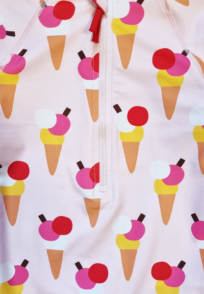 Ice Cream Cones Print Long-Sleeved Baby Swimsuit by Toby Tiger, OEKO-TEX certified, vetted by KIDDYKIND