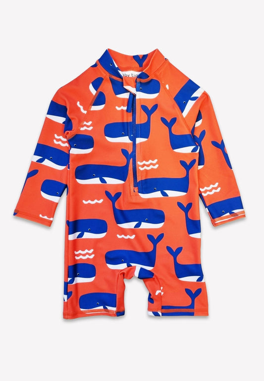 Whale Waves Print Long-Sleeved Baby Swimsuit