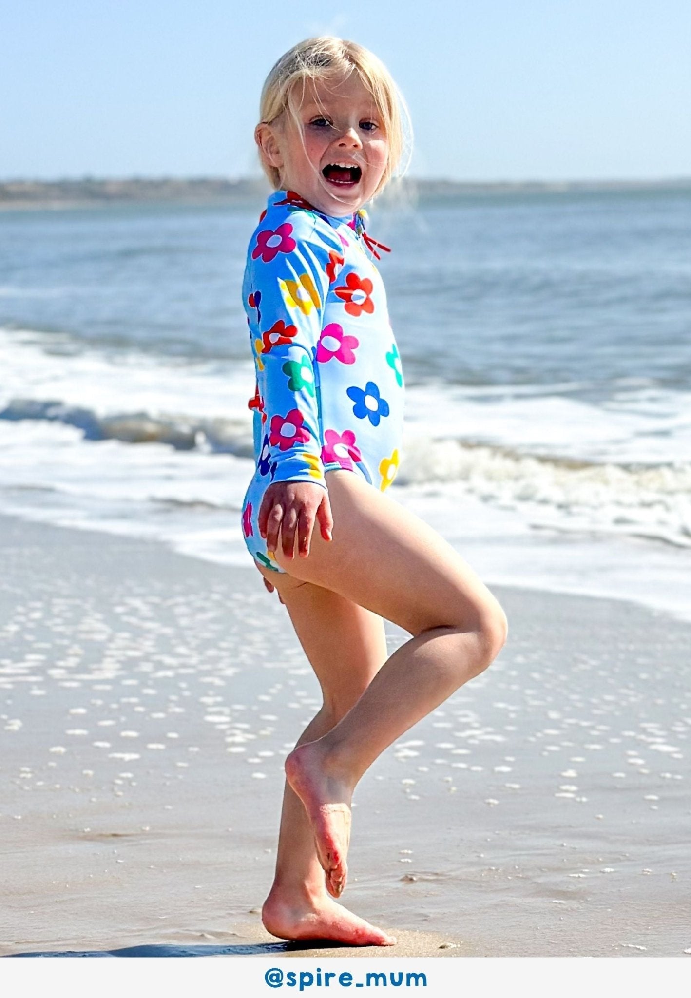 Rainbow Bloom Print Long - Sleeved Kids' Swimsuit - Toby Tiger