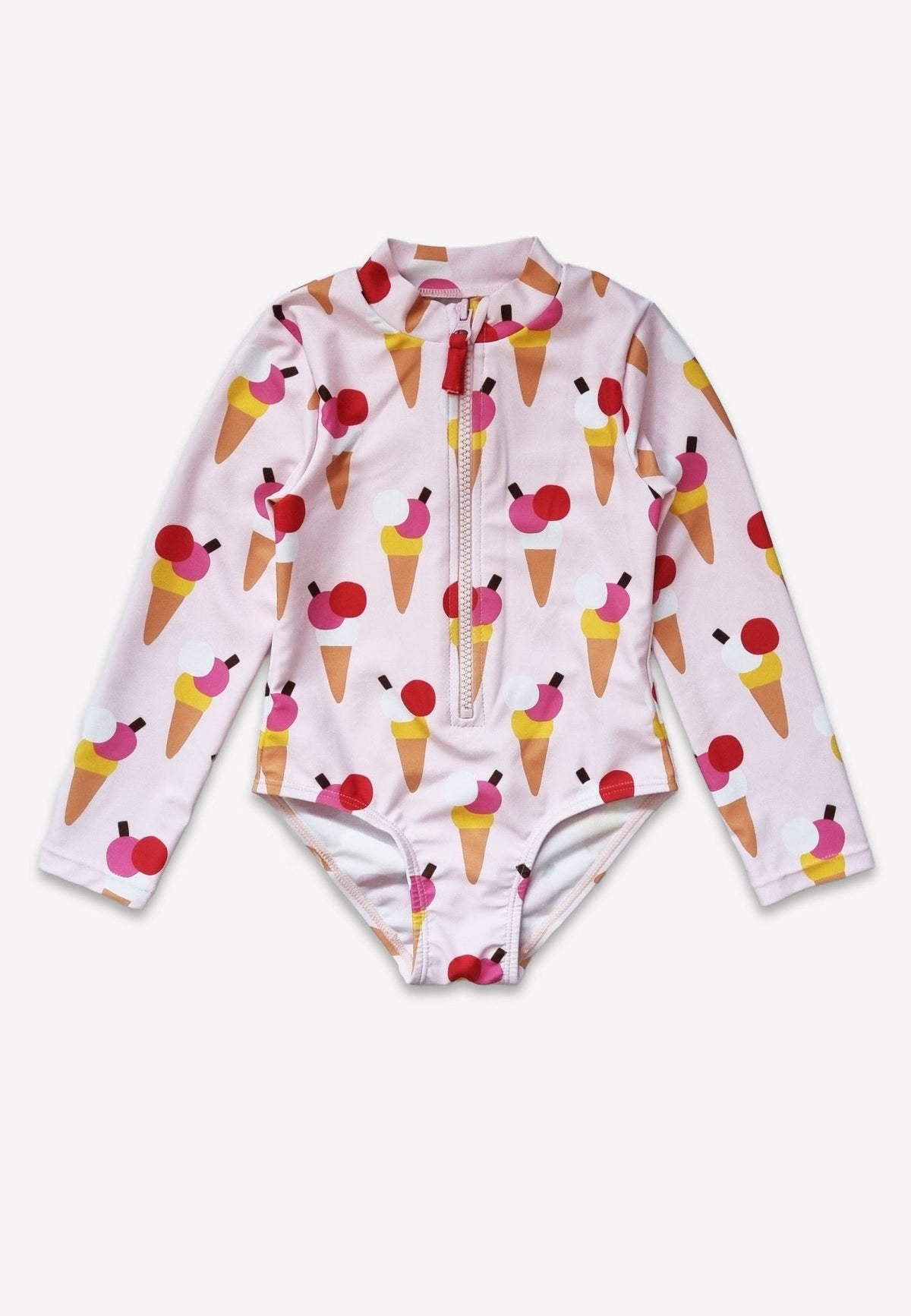 Ice Cream Cones Print Long - Sleeved Kids' Swimsuit - Toby Tiger