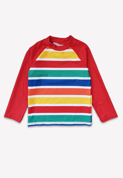 Happy Stripe Print Kids' Swim Rash Vest by Toby Tiger, OEKO-TEX certified, vetted by KIDDYKIND