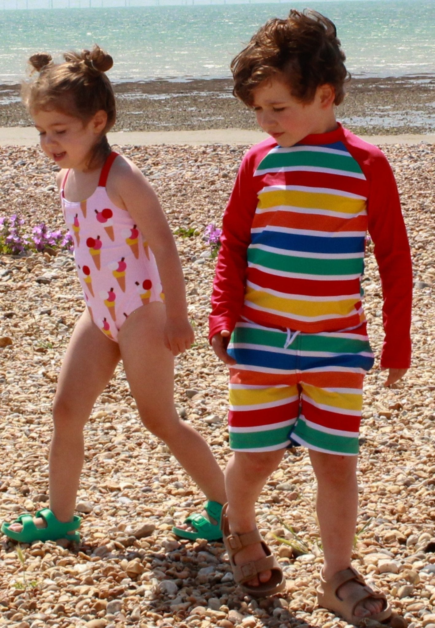 Happy Stripe Print Kids' Swim Rash Vest by Toby Tiger, OEKO-TEX certified, vetted by KIDDYKIND