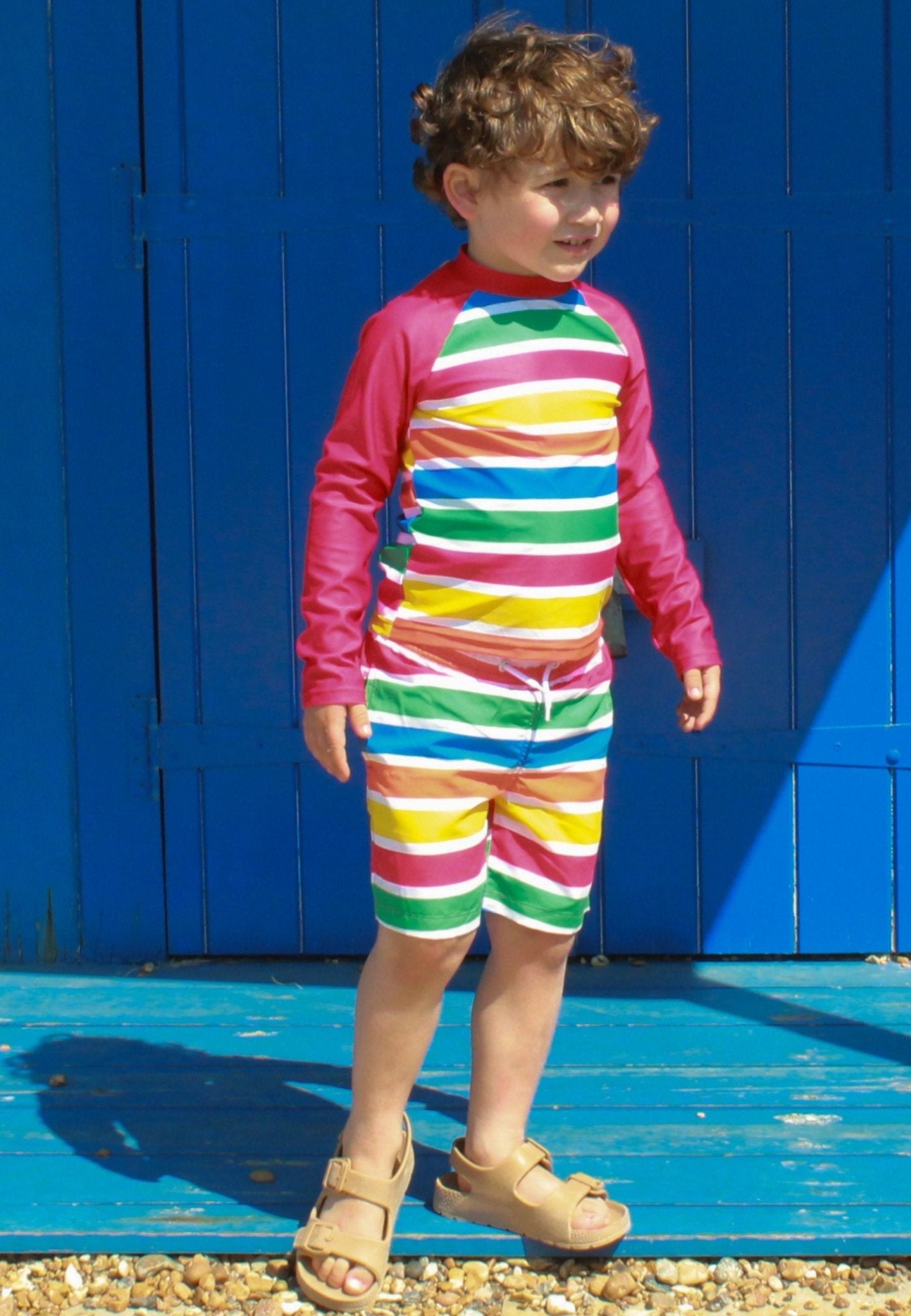 Happy Stripe Print Kids' Swim Rash Vest by Toby Tiger, OEKO-TEX certified, vetted by KIDDYKIND