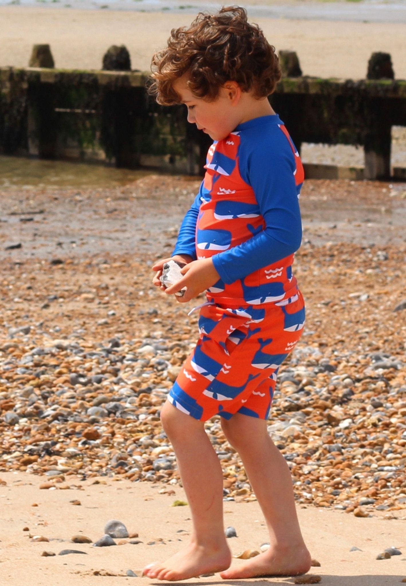 Whale Waves Print Kids' Rash Vest by Toby Tiger, OEKO-TEX certified, vetted by KIDDYKIND