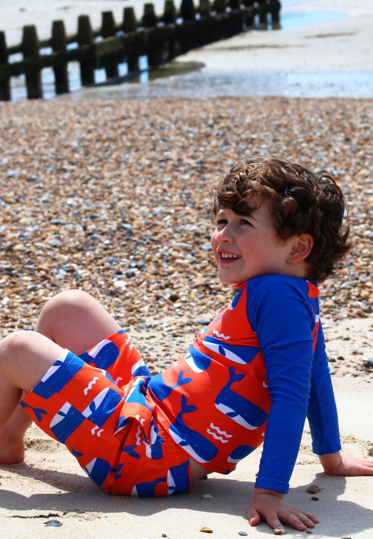 Whale Waves Print Kids' Rash Vest by Toby Tiger, OEKO-TEX certified, vetted by KIDDYKIND