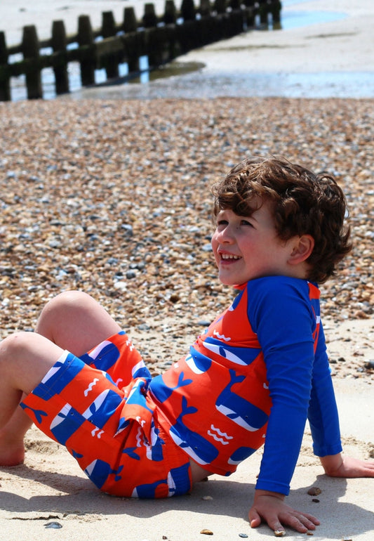 Whale Waves Print Kids' Rash Vest by Toby Tiger, OEKO-TEX certified, vetted by KIDDYKIND