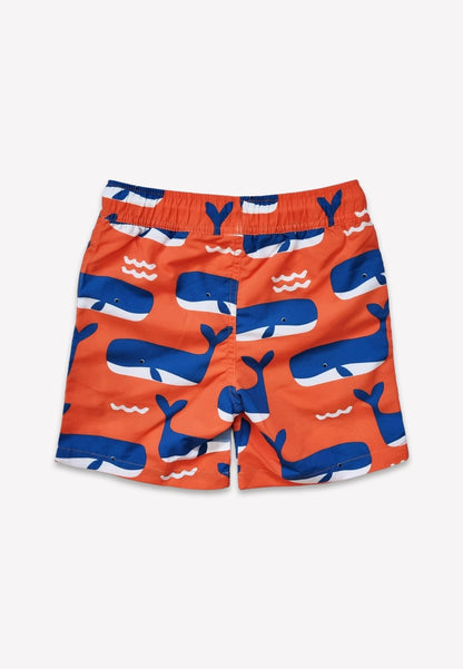 Whale Waves Print Kids' Swim Shorts by Toby Tiger, OEKO-TEX certified, vetted by KIDDYKIND