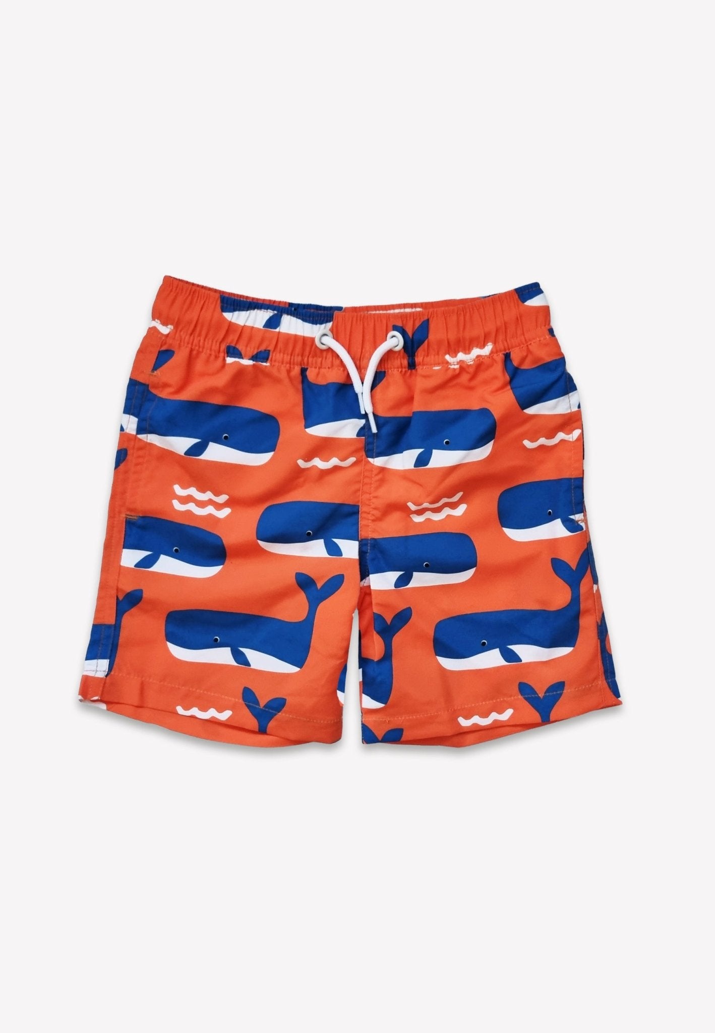 Whale Waves Print Kids' Swim Shorts by Toby Tiger, OEKO-TEX certified, vetted by KIDDYKIND