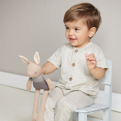 Organic Baby Comforter, Rattle & Doll Set in Taupe + Gift Box