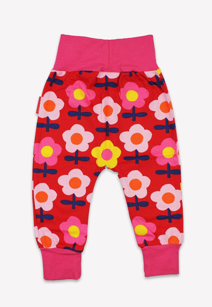 Organic Pink Flower Print Yoga Pants by Toby Tiger, GOTS-certified, vetted by KIDDYKIND