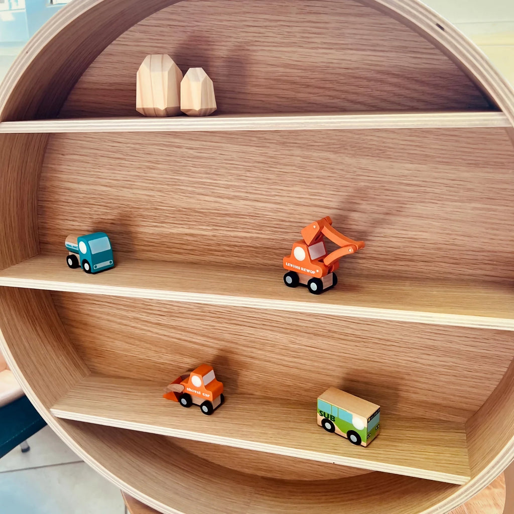 round wooden kids shelf by curve lab montessori inspired kids shelves