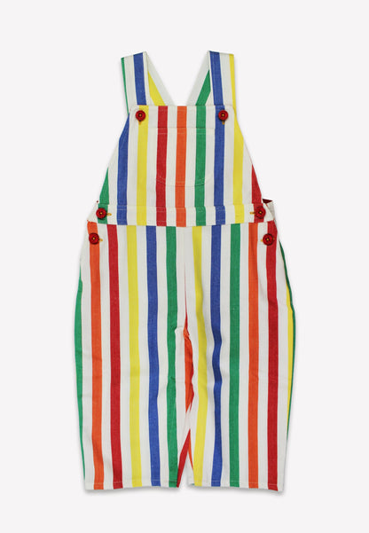 Multicolored striped overalls on a white background