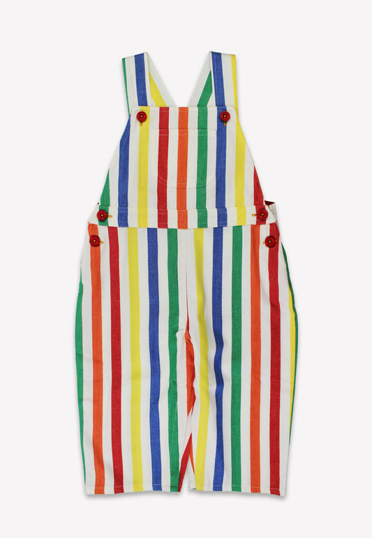 Multicolored striped overalls on a white background