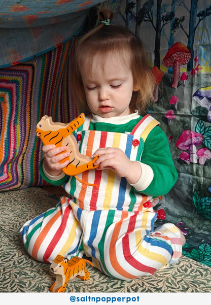 Organic Happy Stripe Woven Dungarees