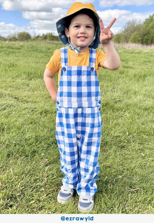 Organic Blue Gingham Woven Dungarees