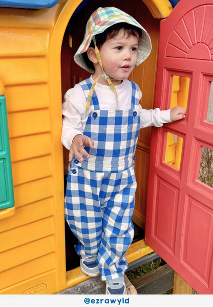 Organic Blue Gingham Woven Dungarees