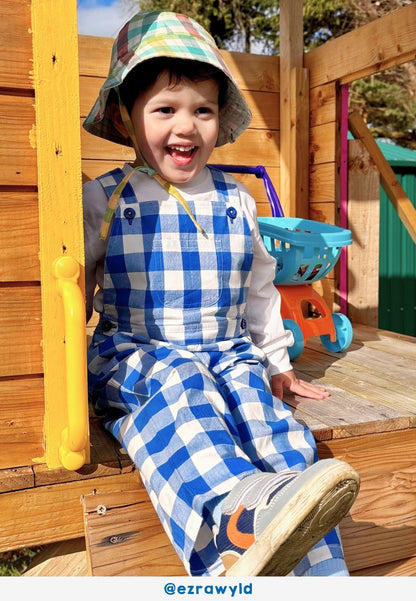 Organic Blue Gingham Woven Dungarees