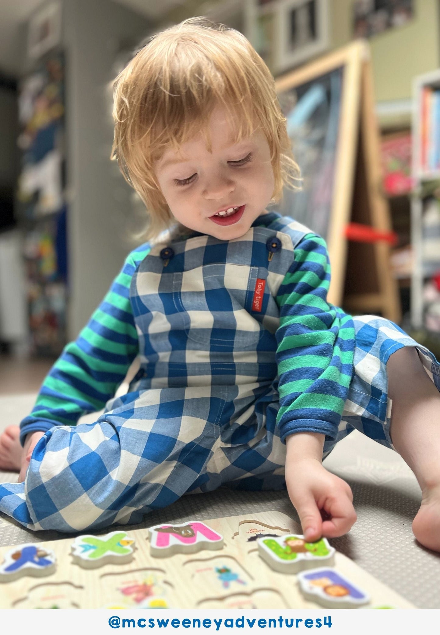 Organic Blue Gingham Woven Dungarees