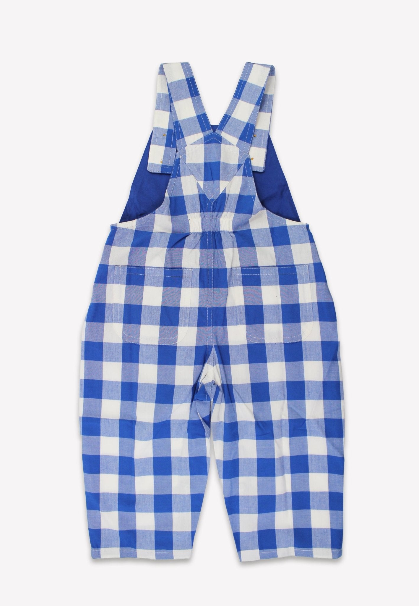 Organic Blue Gingham Woven Dungarees - Toby Tiger