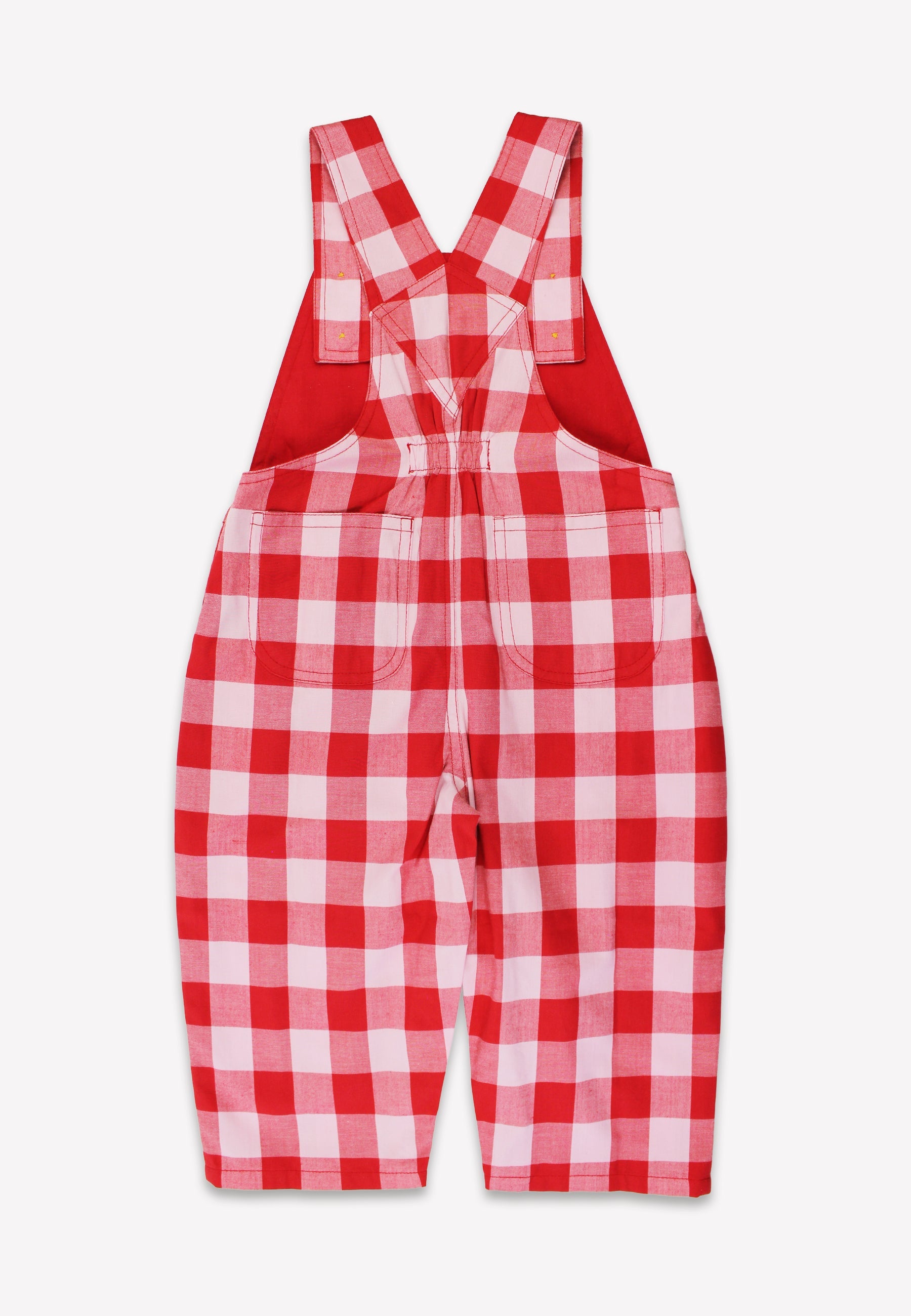 Red and white checkered overalls on a white background