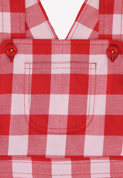 Red and white checkered shirt with button details on a plain background