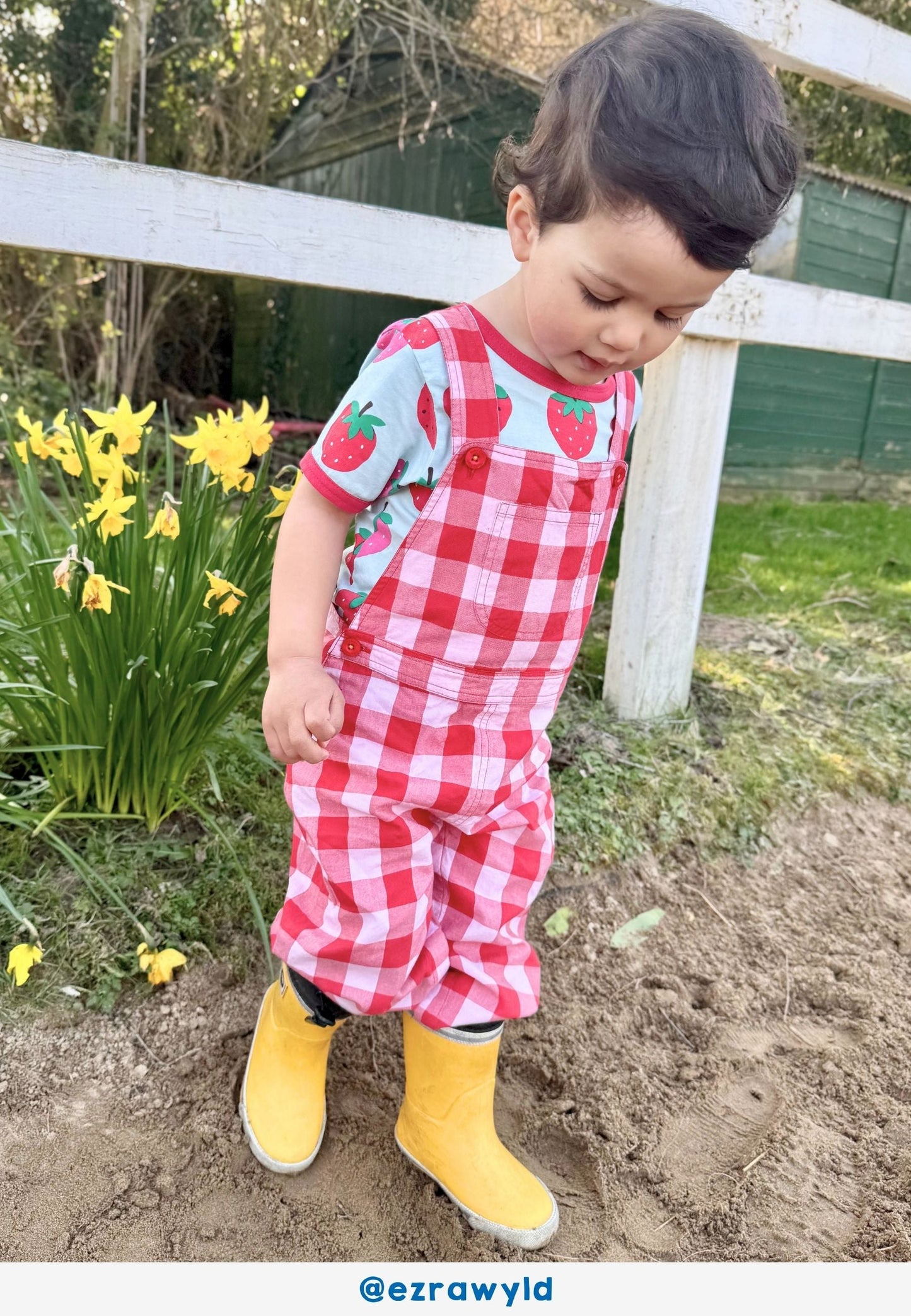 Organic Red Gingham Woven Dungarees