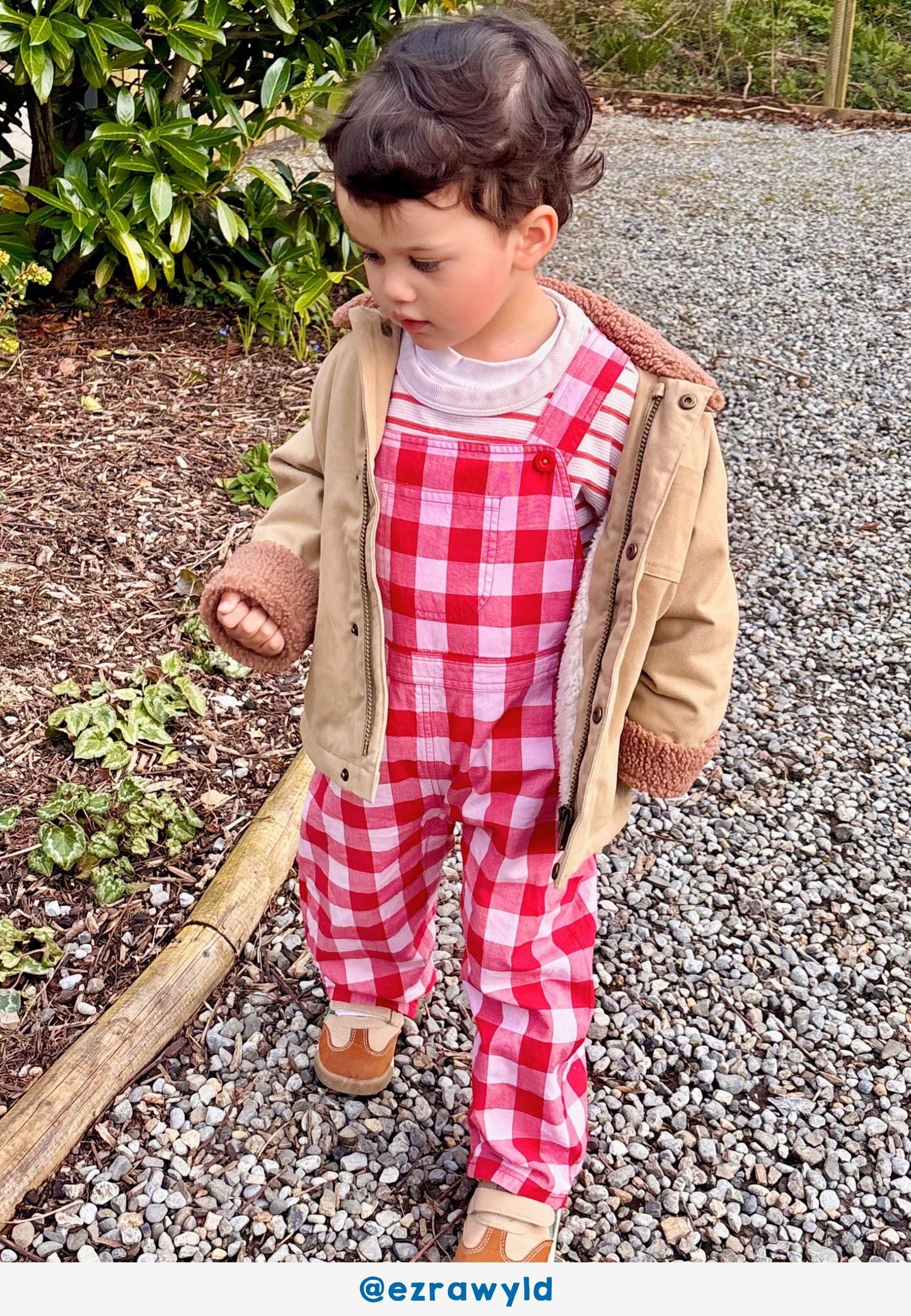 Organic Red Gingham Woven Dungarees