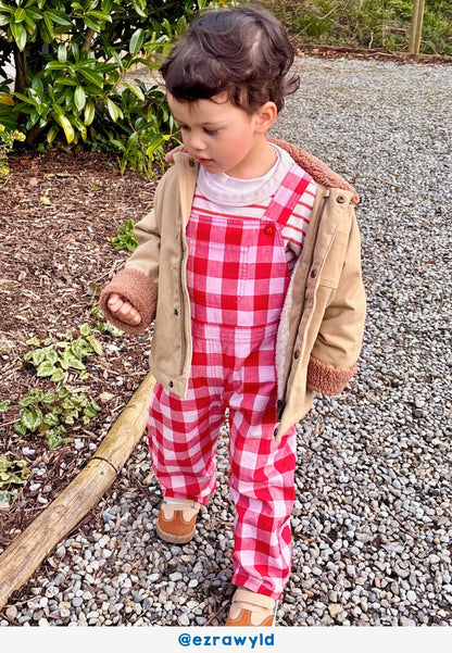 Organic Red Gingham Woven Dungarees