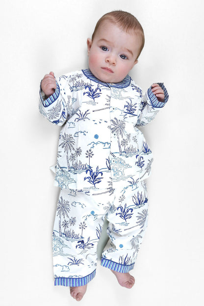 jurassic landscape - organic cotton baby pyjama set | organic cotton kids pyjamas UK